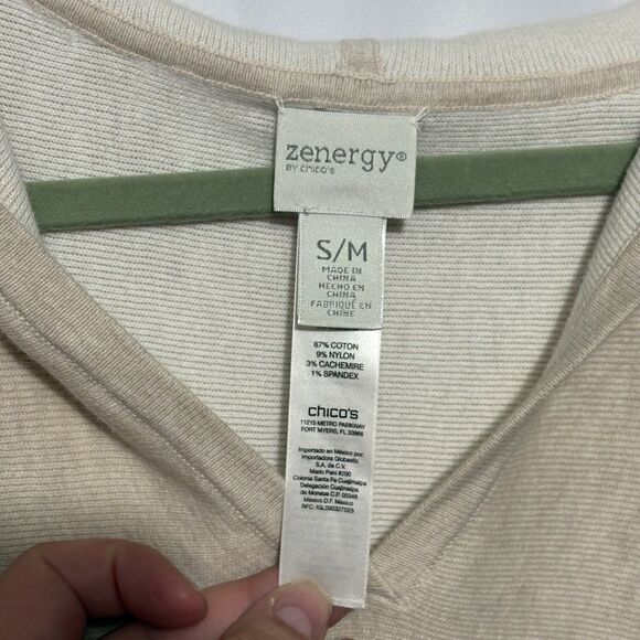 Chicos Womens SM/MD Hooded Cape Poncho Tan Cream Knit Cotton Cashmere Travel - Picture 3 of 6